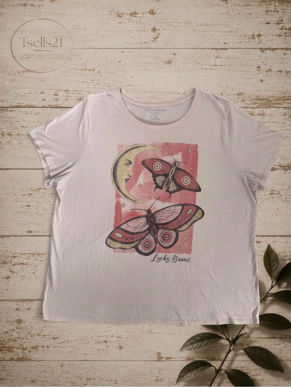 Lucky Brand Whimsigoth Celestial Moon & Moth Graphic Tee - Size XXL
